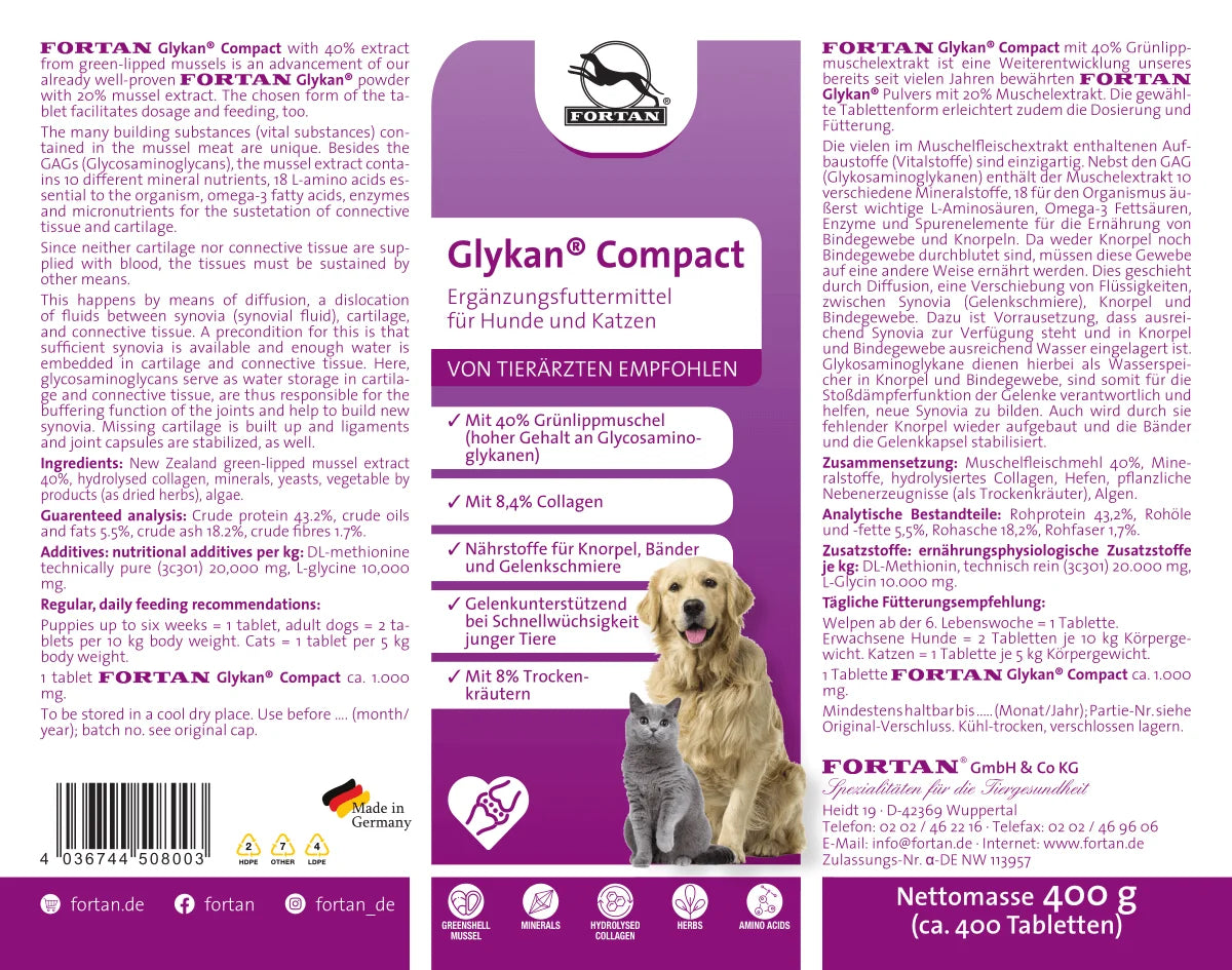 Supliment alimentar pentru articulatii câini, Cafortan Glykan Compact-400 tablete