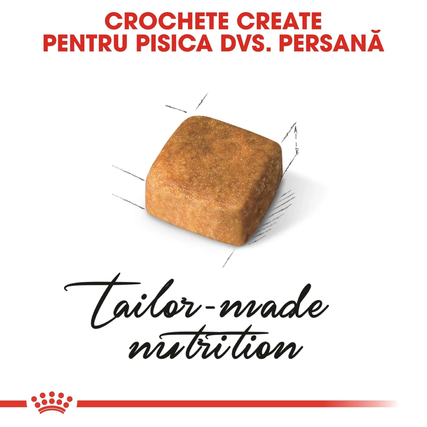 Tailor-made nutrition square cat food kibble for Persian cats with measurement lines