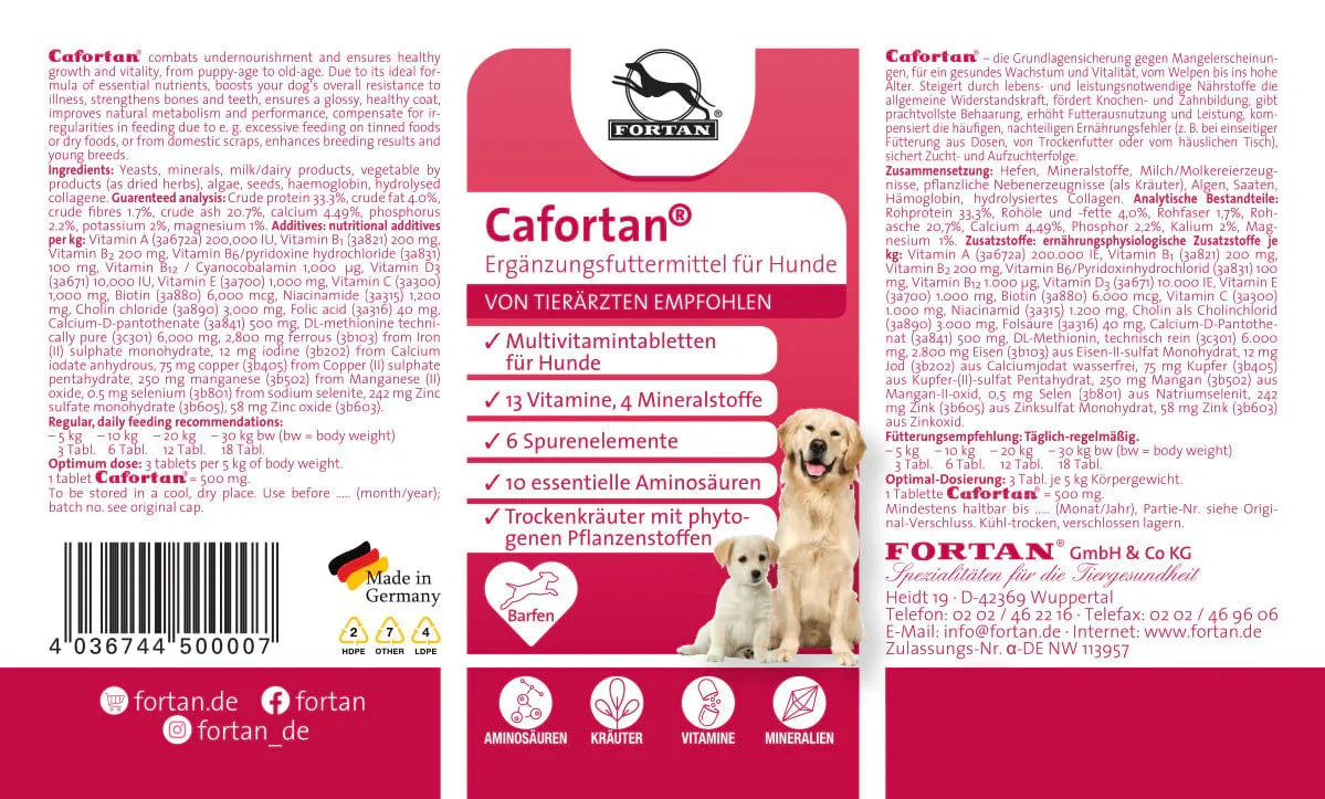 Cafortan Supliment alimentar pentru câini 600 tablete
