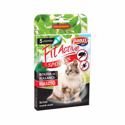 Panzi Fit Active spot-on flea and tick repellent for cats, 5 pipettes packaging with cat image