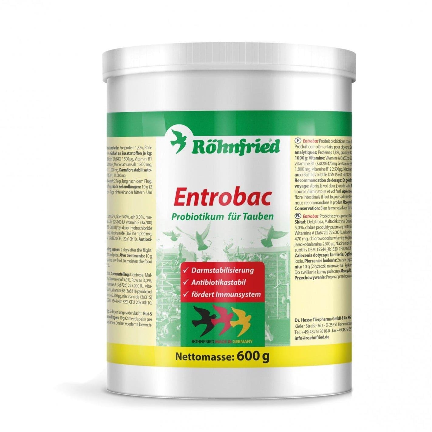 Supliment digestiv pentru porumbei Entrobac 600 gr - DalisPet