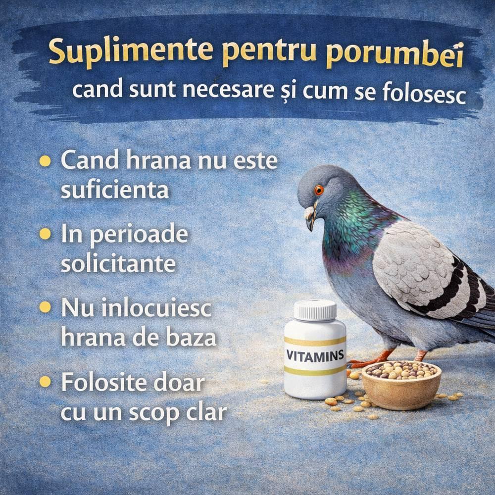 Pigeon with vitamins and feed bowl, guide for pigeon supplements and usage tips