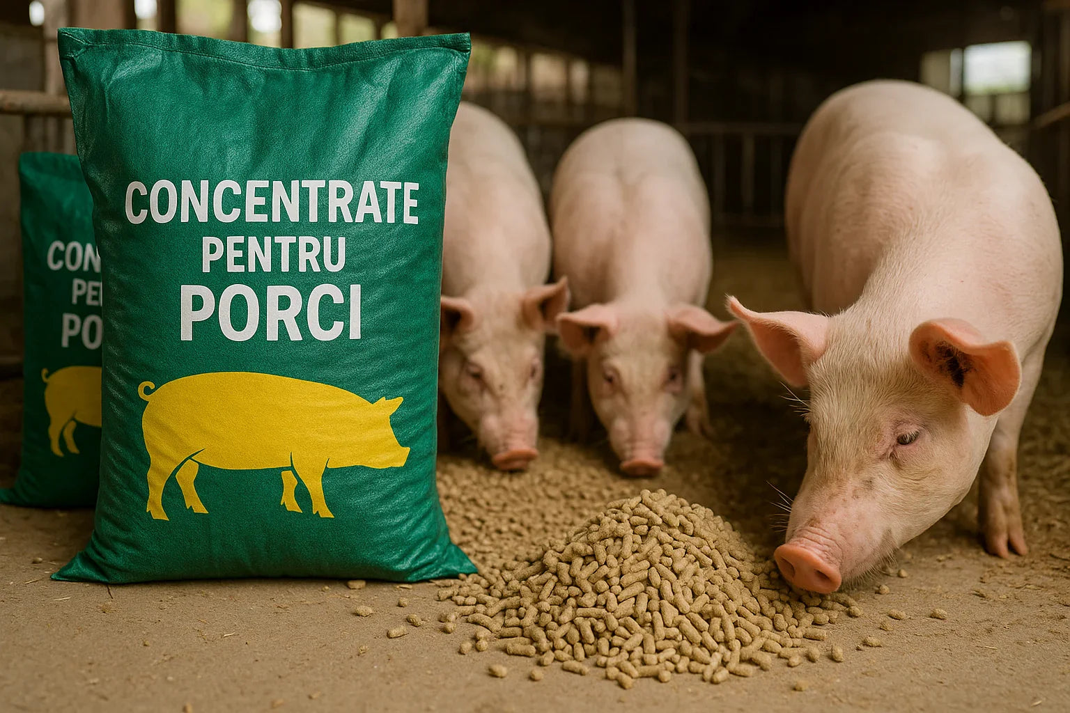 Concentrate furajere pentru porci – porci hrăniți cu peleți proteici în fermă