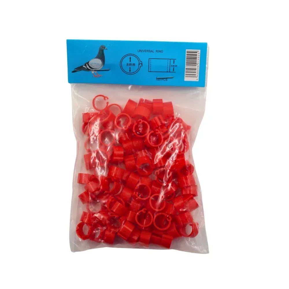 Inele din plastic 8 mm pentru identificarea porumbeilor, 100 buc- rosu