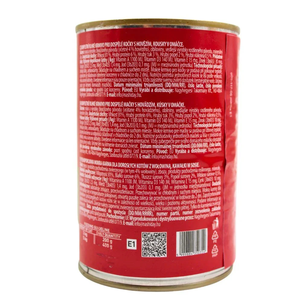 Hrană umedă pentru pisici cu carne de vita în sos 415 g – variantă economică