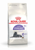 Royal Canin Sterilised Regular cat food for neutered cats over 7 years, white packaging with black cat image