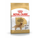 Royal Canin adult Golden Retriever dog food bag with image of a golden retriever and breed health nutrition