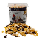 Container of Galian Frutas Tropicales bird fruit snack with assorted dried tropical fruits for pets