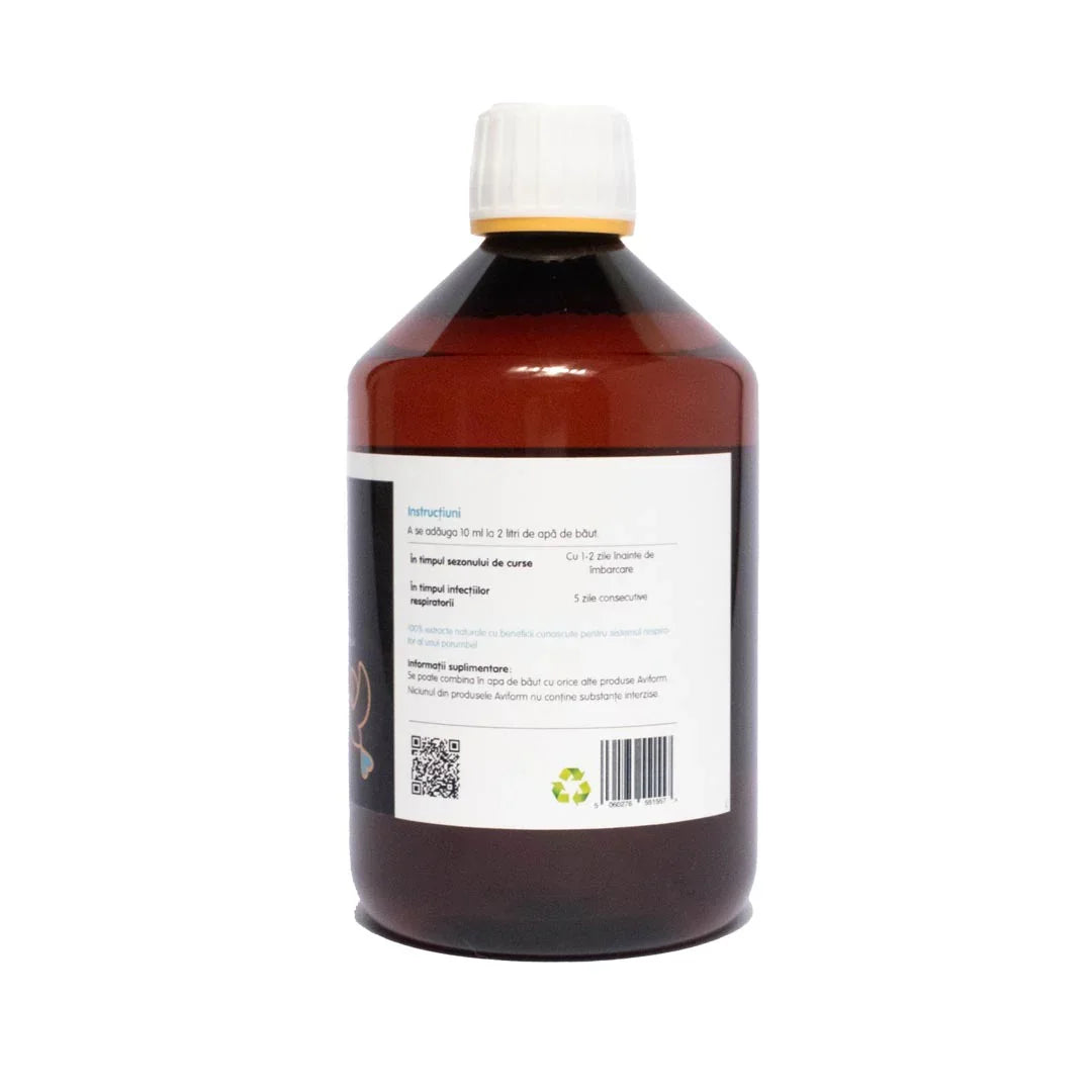 Brown plastic bottle with white cap and Romanian label showing usage instructions and barcode