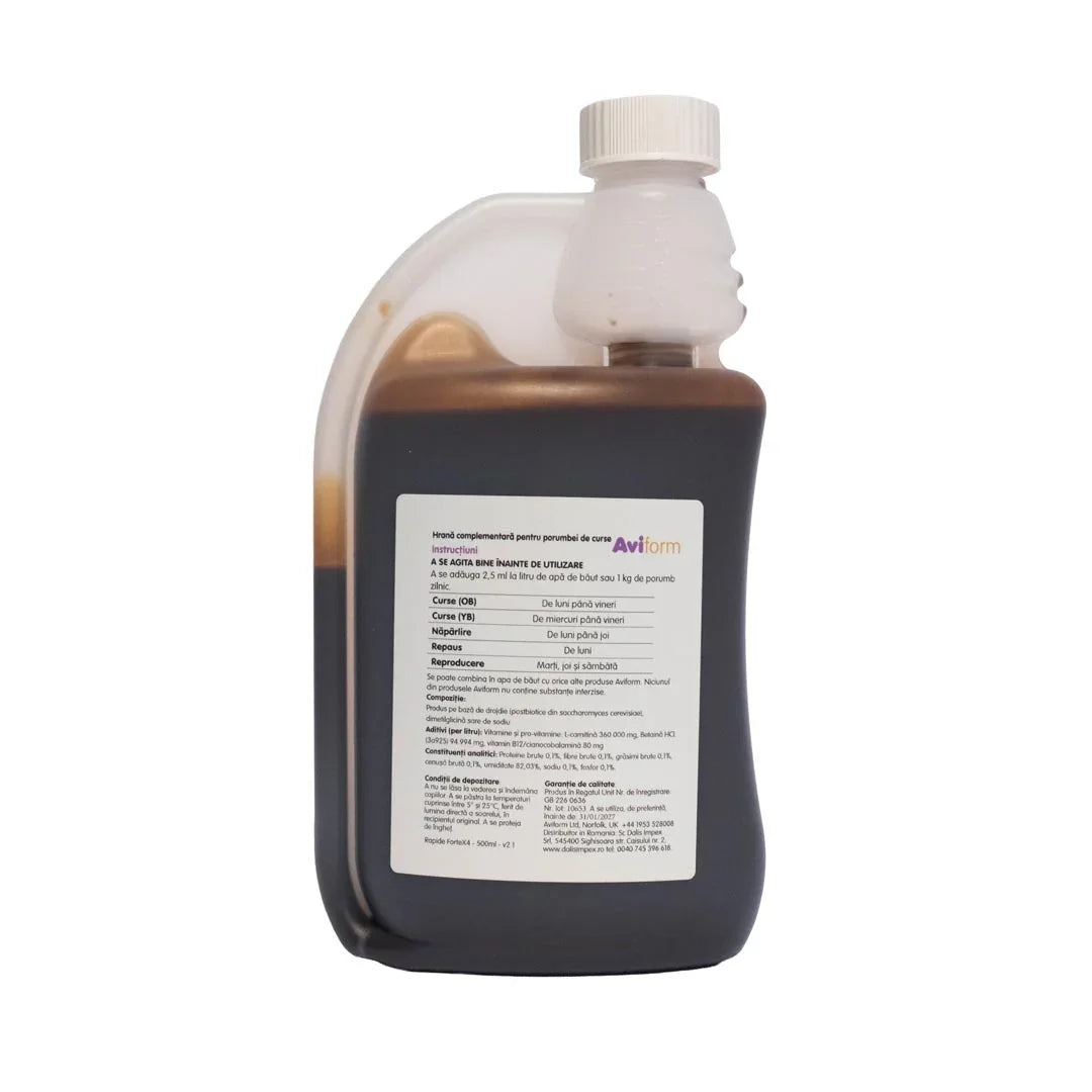 Aviform dark brown liquid supplement in plastic bottle with white label and cap