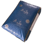 Blue Aller Aqua feed bag for sturgeon fish with 25 kg label and logo on white background