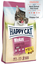 Hrana uscată Happy Cat Minkas Sterilised pentru pisici adulte, cu pui, 83% proteine animale, fără zahar adăugat