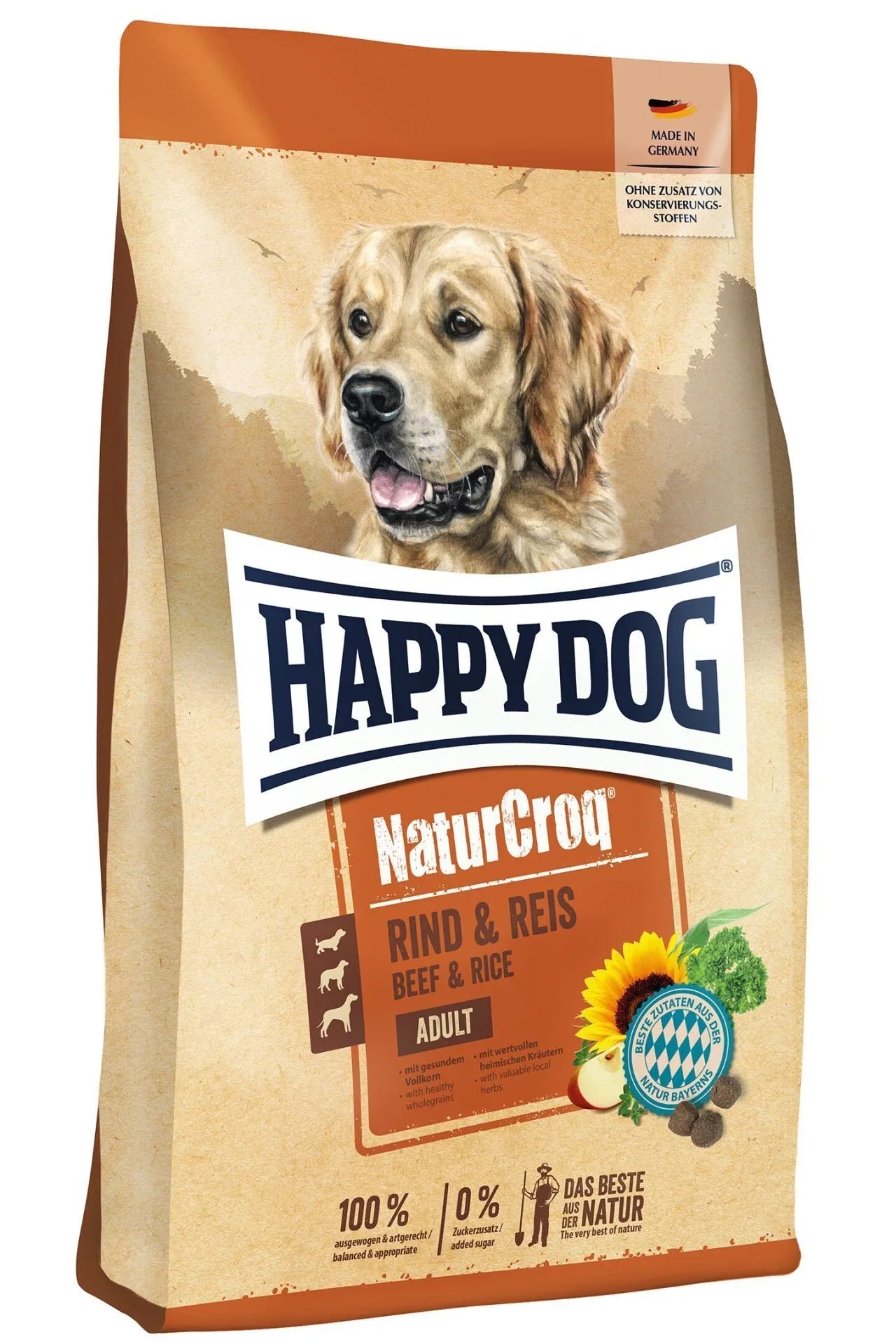 Hrana uscată pentru câini adulți Happy Dog NaturCroq, vită și orez, fără conservanți, fabricată în Germania