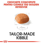 Tailor-made kibble designed for Golden Retriever dogs, shown with 1 cm size scale