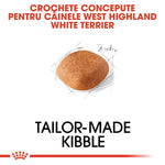 Tailor-made kibble for West Highland White Terrier with design sketch and Romanian text