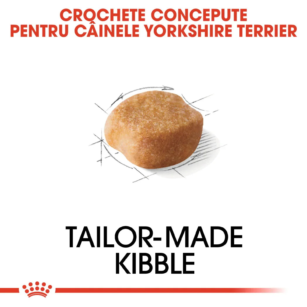 Tailor-made kibble designed specifically for Yorkshire Terrier dogs with detailed shape illustration