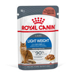 Royal Canin Light Weight cat food pouch for weight management with cat image and gravy chunks