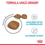 Three brown urinary care kibble pieces with minerals balance and low urinary pH icons