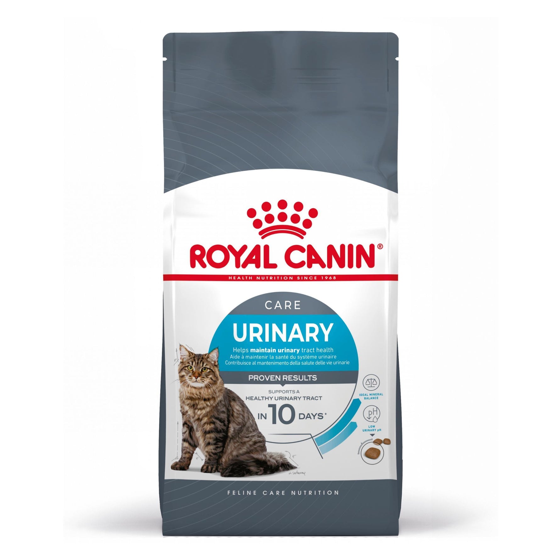 Royal Canin Urinary Care cat food bag supporting urinary tract health in 10 days with balanced minerals