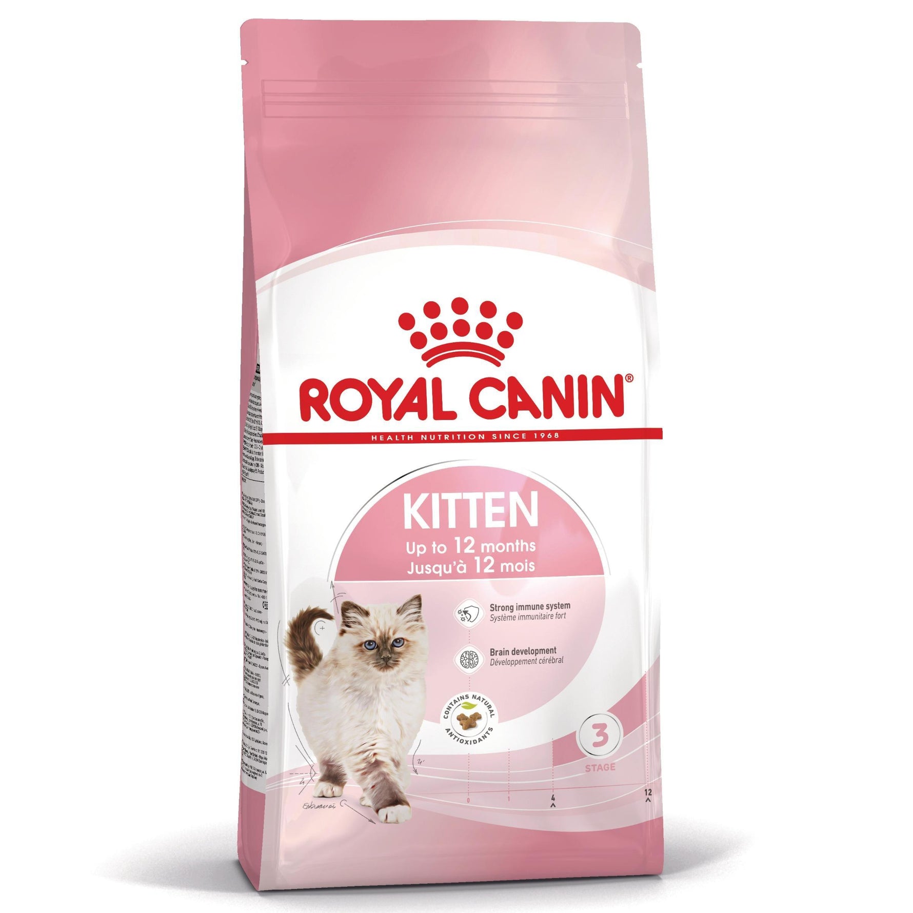 Royal Canin kitten food bag for kittens up to 12 months with immune support and brain development
