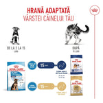 Royal Canin dog food guide for puppies 2-15 months and adult dogs over 15 months, large and breed-specific sizes