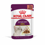 Royal Canin Sensory Smell cat food pouch 85g with cat image and chunks in gravy
