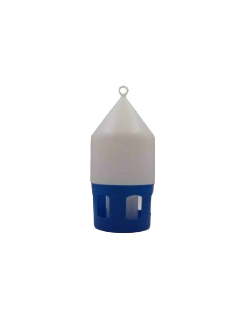7-liter automatic poultry waterer with white top and blue base ring for farm use