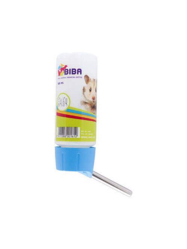 BIBA small pet water bottle with blue cap and metal drinking tube for rabbits and hamsters