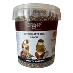 Transparent container of Galhan Cogasa Estimulante del Canto bird seed for songbirds