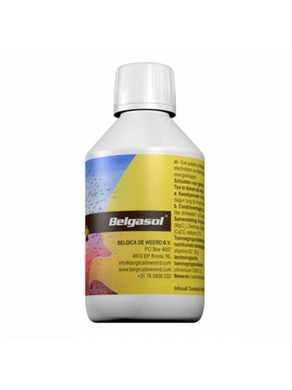 1000 ml white plastic bottle of Belgasol agricultural product with yellow and blue label
