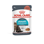 Royal Canin Urinary Care cat food pouch 85g with tabby cat and wet food image