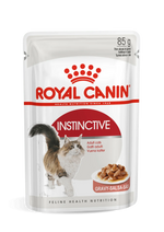 Royal Canin Instinctive adult cat food pouch 85g with gravy slices, feline health nutrition