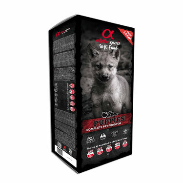 Alpha Spirit Soft Food puppy dog food packaging with puppy image and product details
