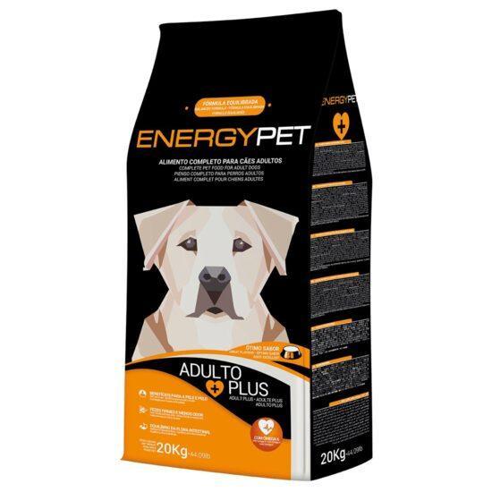 Energy Pet adult plus dry dog food bag with beige dog illustration, 20kg packaging