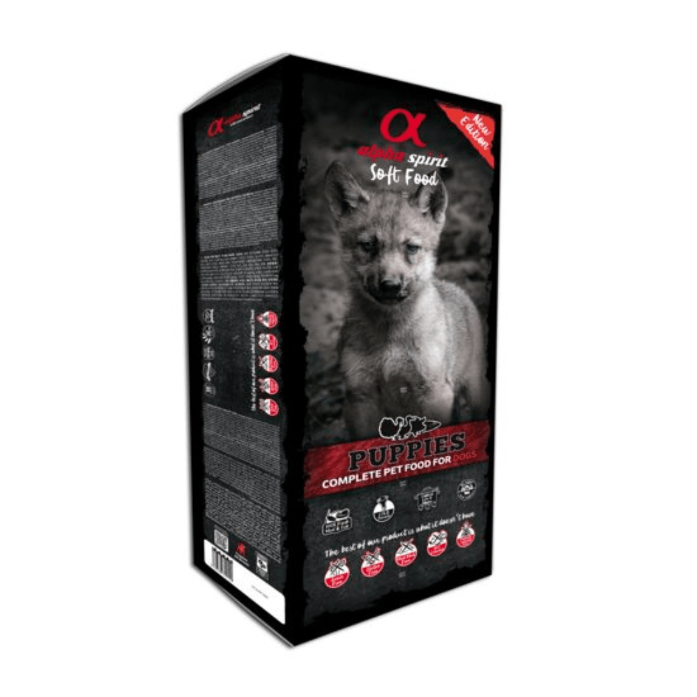 Hrană semi-umedă Premium pentru câine junior Alpha Spirit mix carne 9 kg