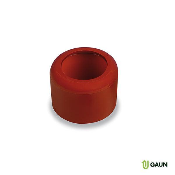 red cylindrical rubber stopper or cap with hollow center on white background GAUN logo