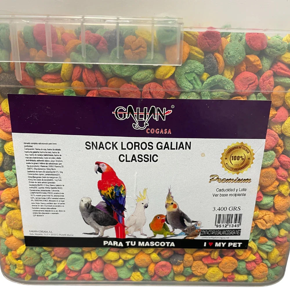 Snack colorat pentru papagali Galian Classic, hrană premium pentru păsări de casă, 3.4kg