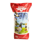 Royal Selection pigeon feed 20 kg bag with flying pigeons and grain images on packaging