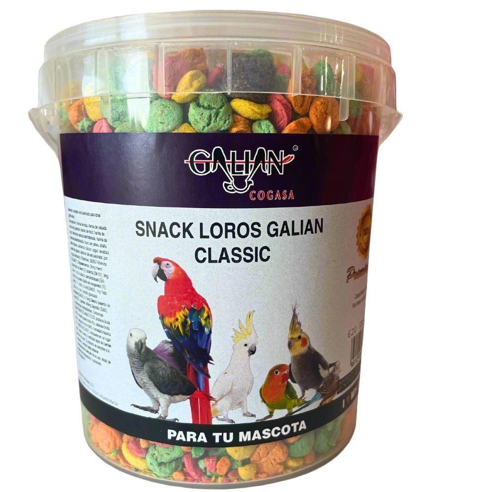 Galian Classic colorful bird snack for exotic birds in transparent container with parrot images