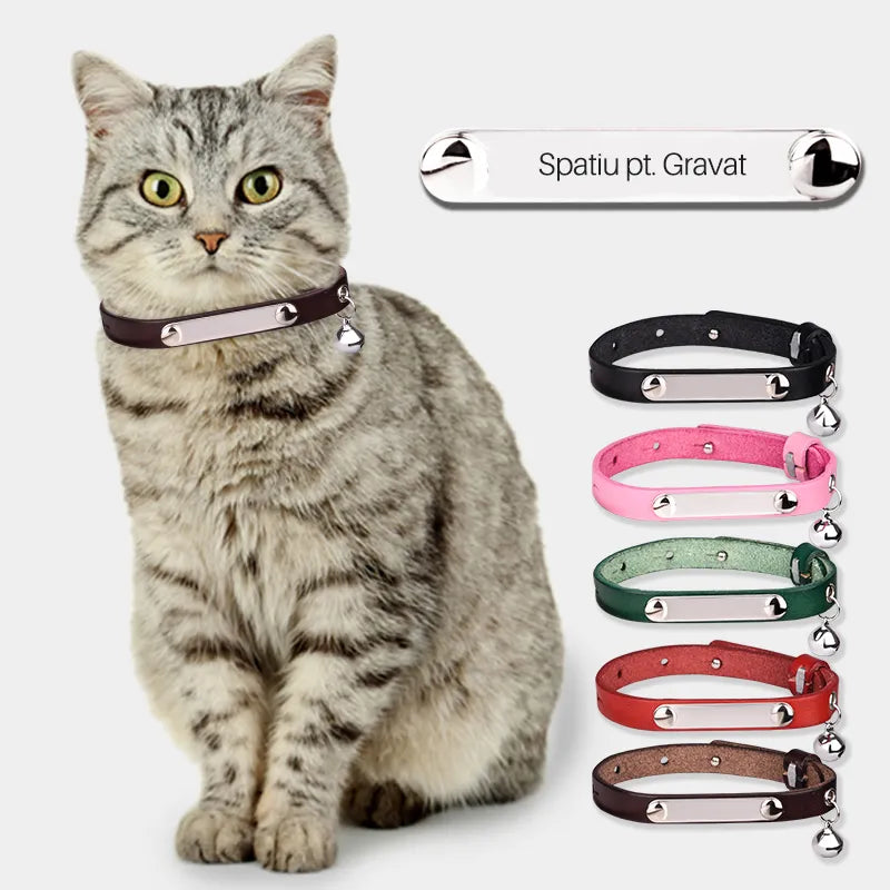 Zgarda Gravabila din Piele cu Clopotel