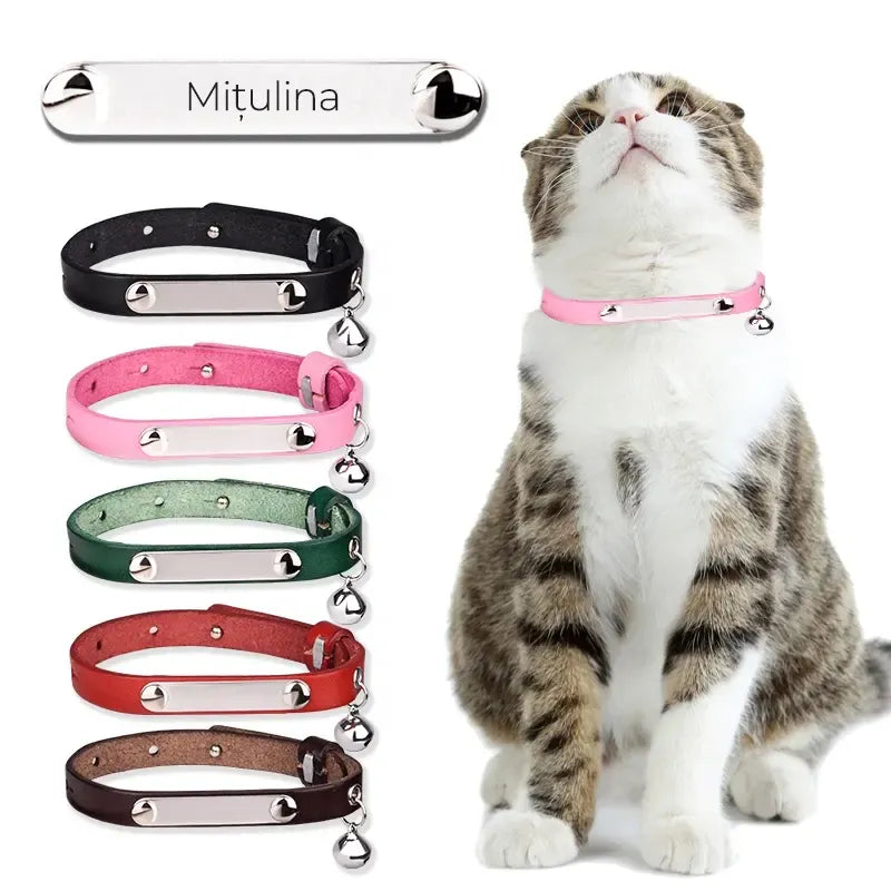 Zgarda Gravabila din Piele cu Clopotel