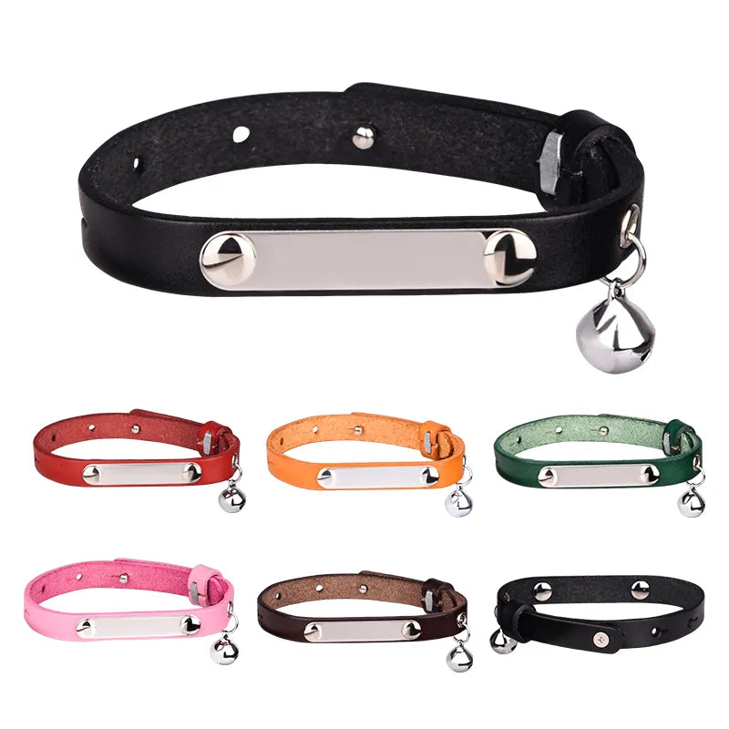 Zgarda Gravabila din Piele cu Clopotel