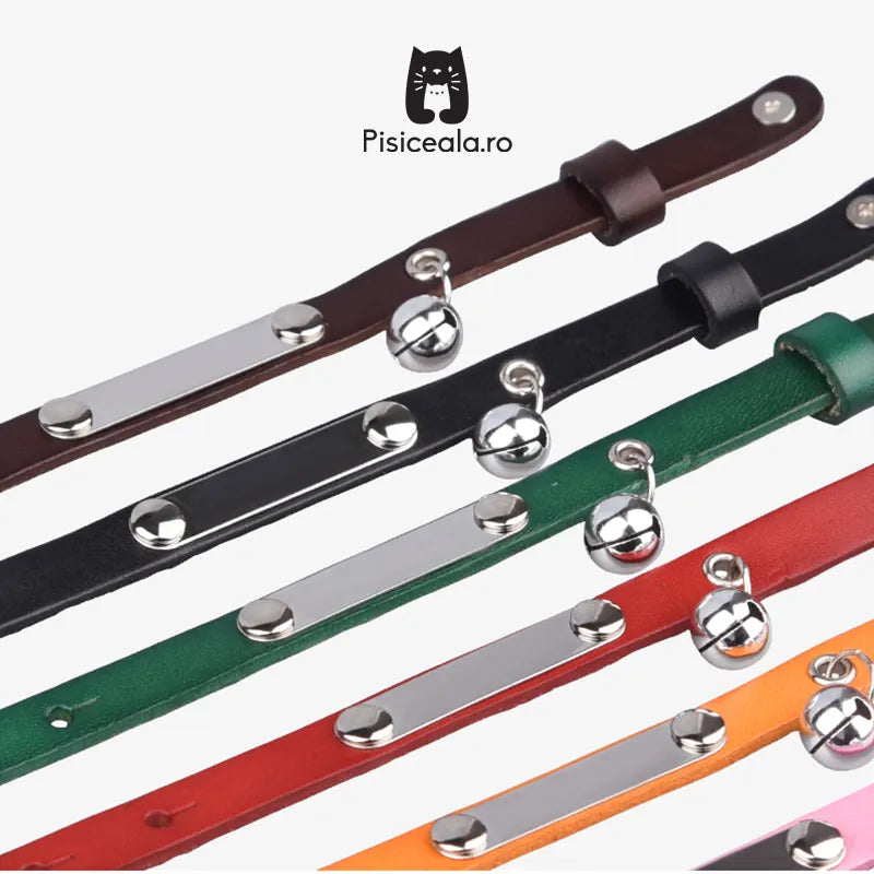 Zgarda Gravabila din Piele cu Clopotel