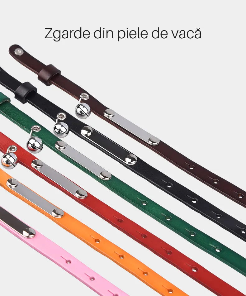 Zgarda Gravabila din Piele cu Clopotel